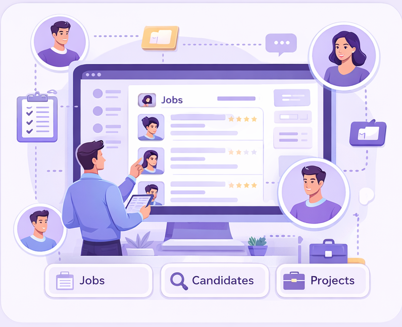 Recruiters collaborating in a shared hiring workspace